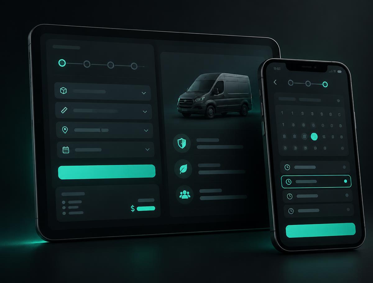 Mockups de mini apps: cotizador en tablet y agendamiento en móvil